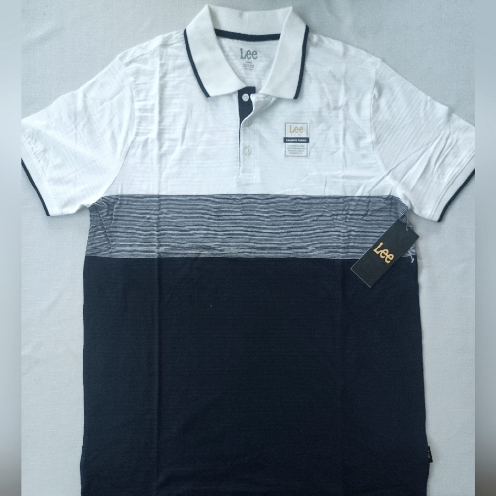 Lee Men's Engineer Stripped Short Sleeve Polo with Ribber Collar T-shirt Large